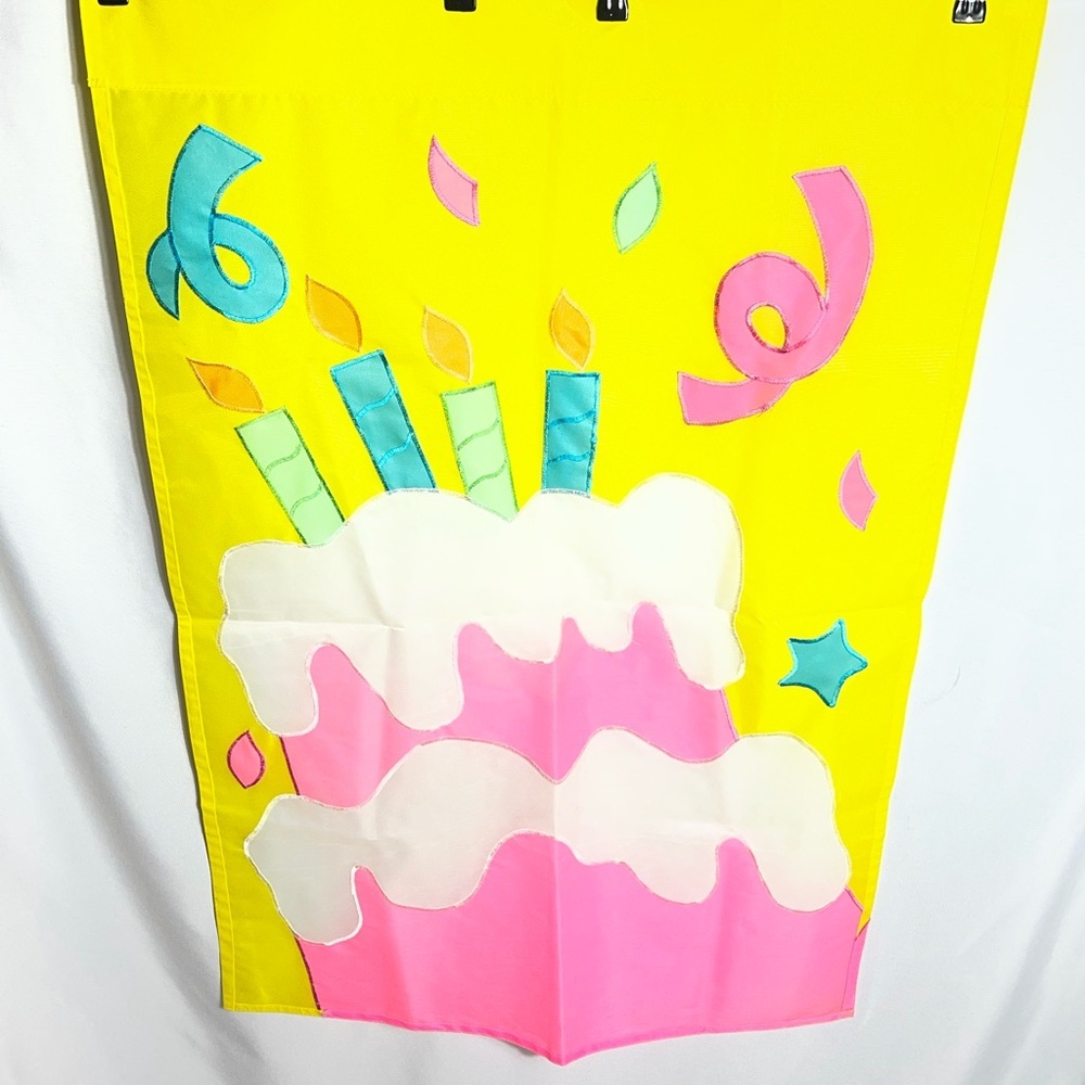 Vintage 1998 Evergreen Birthday Cake House Flag 28x44 Bright Party Decor